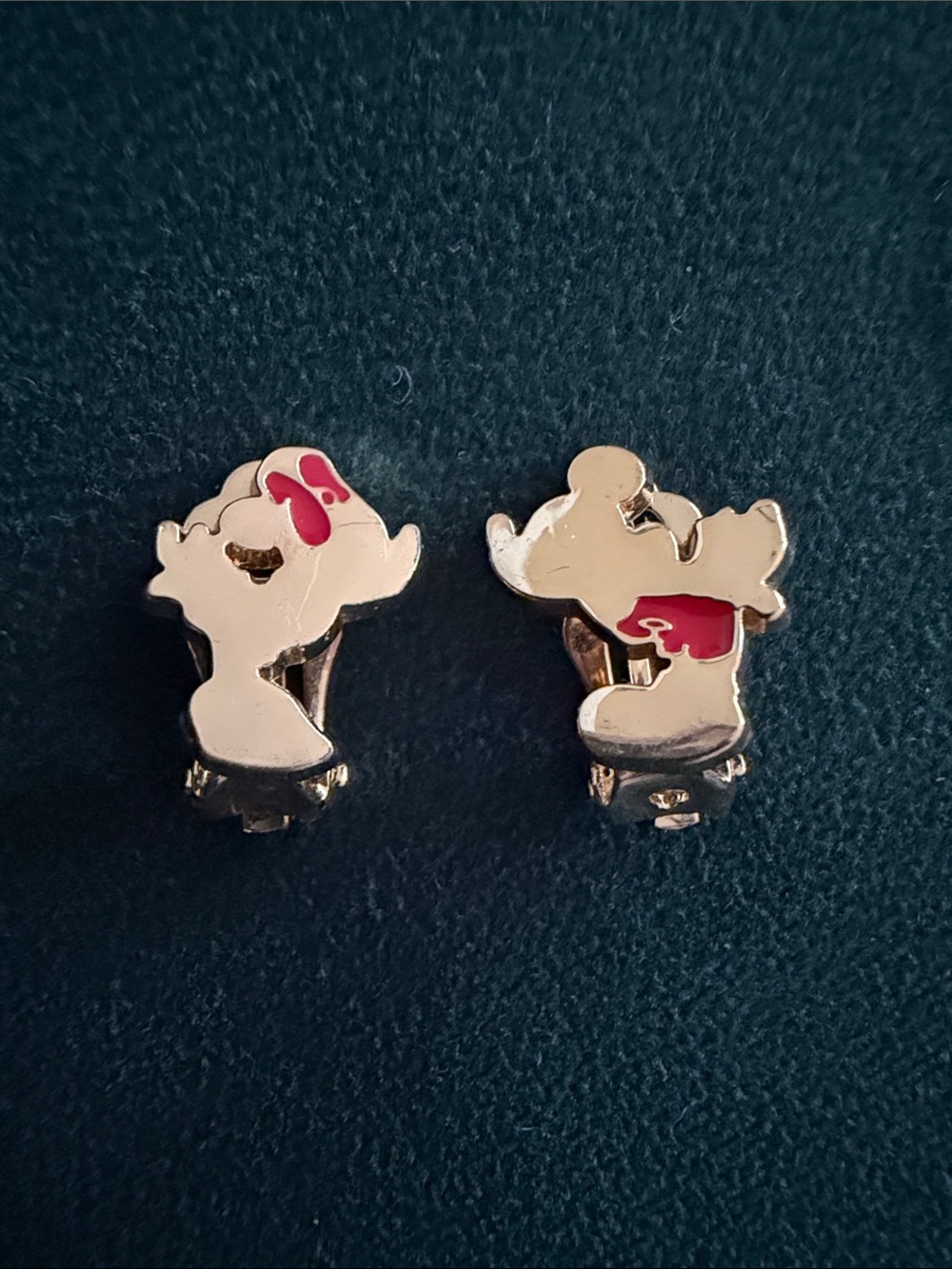 Mickey and Minnie Kissibg Clip-On Earrings with Red Accent